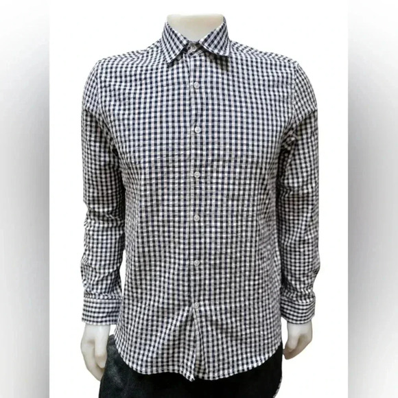 Peter Werth NWT 100% Cotton L/S Button Down Shirt Black and  White Size Small - Picture 1 of 8